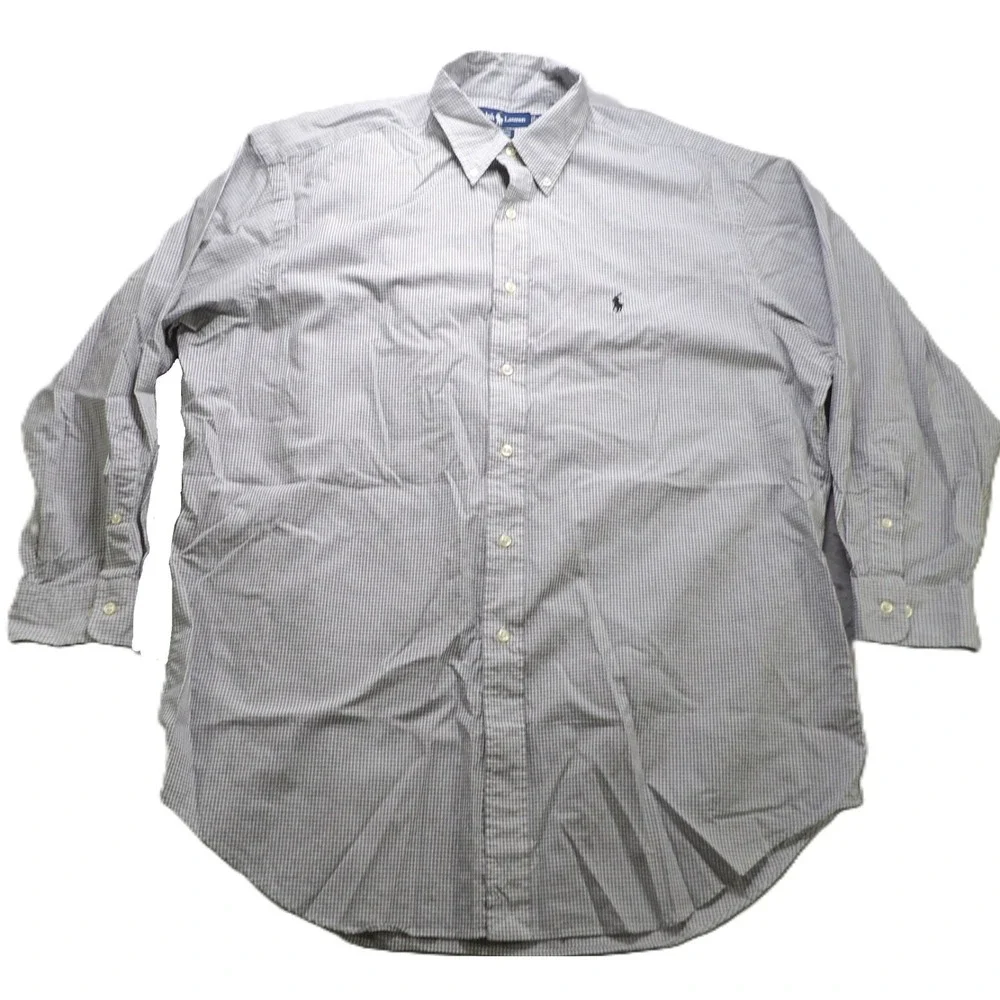 VTG 90s Ralph Lauren Yarmouth Plaid Button Down Shirt Men 17 32/33 Long Sleeves